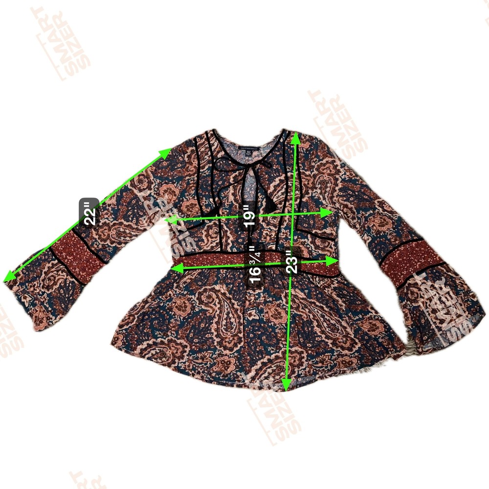 American Eagle Outfitters Paisley Print Bell Sleeve Tassel Tie Blouse Size XS - Picture 7 of 7